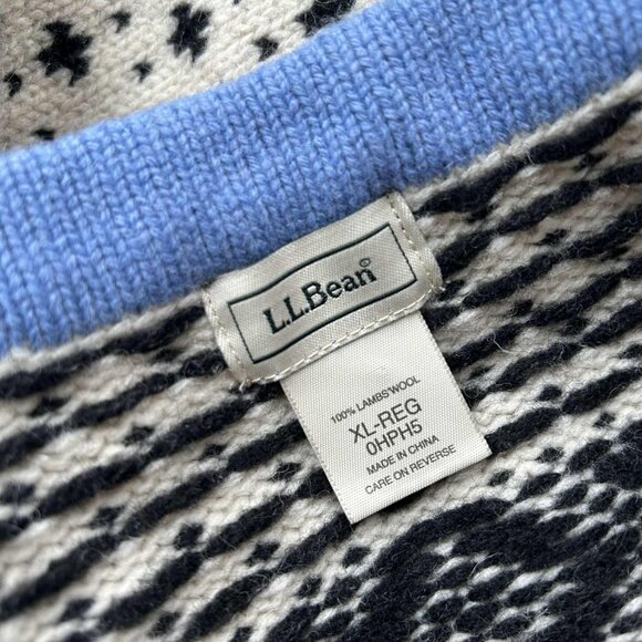 L.L.Bean Vintage Ivory & Black Pure Lambswool Nordic Heritage Cardigan – US XL - Picture 13 of 13